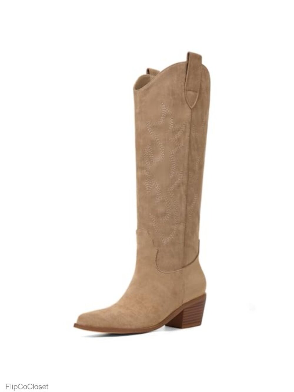 Wide Calf Knee High Cowgirl Boots Western Slip On Faux Suede Women's
